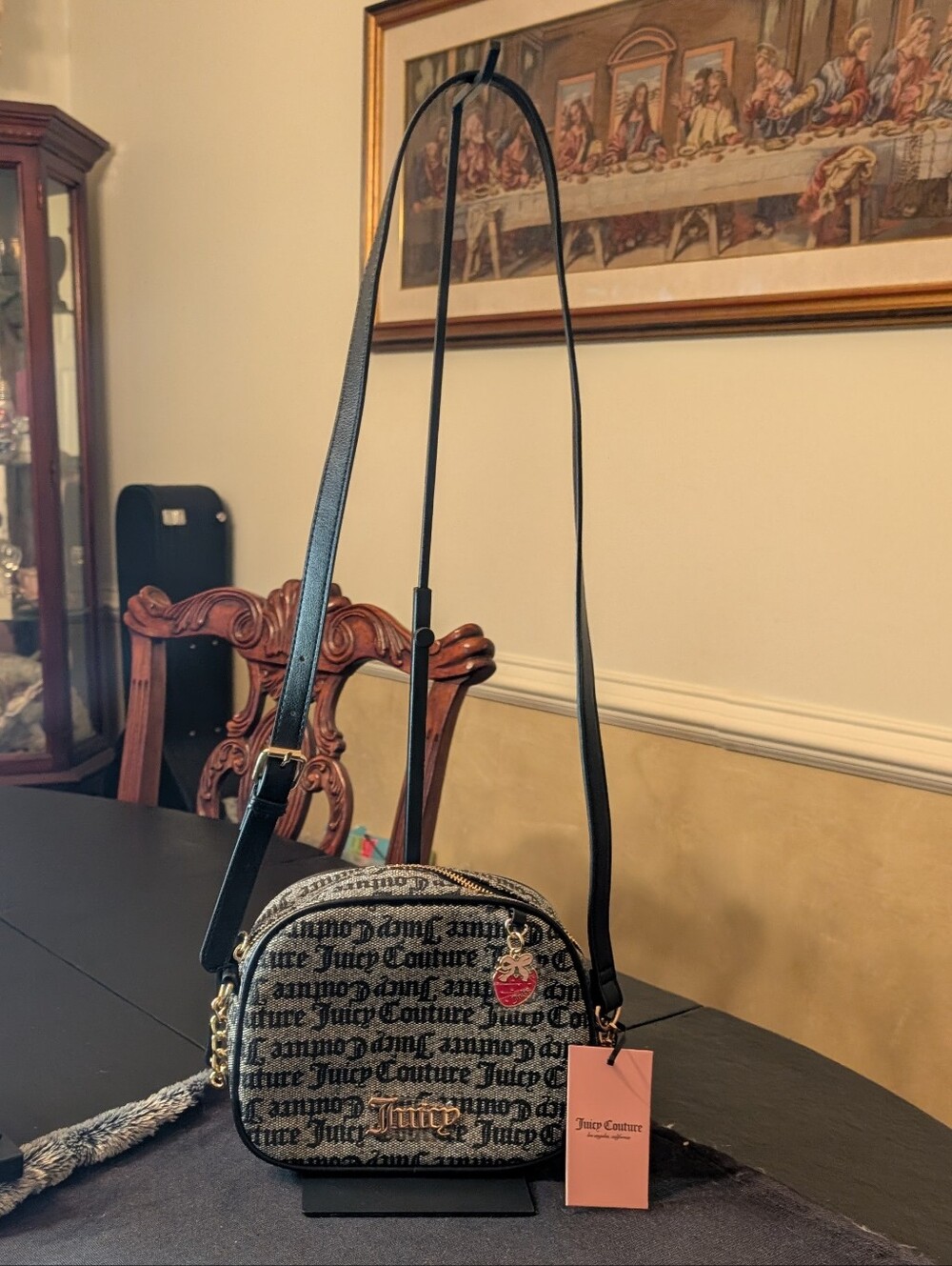 Juicy Couture Black and Cream Logo Crossbody Bag